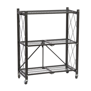 Black, Strong/Foldable 3 Tiers Household Book Shelf Metal Storage Shelving with Wheels