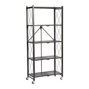 Strong/Foldable 5 Tiers Household Book Shelf Metal Storage Shelving with Wheels