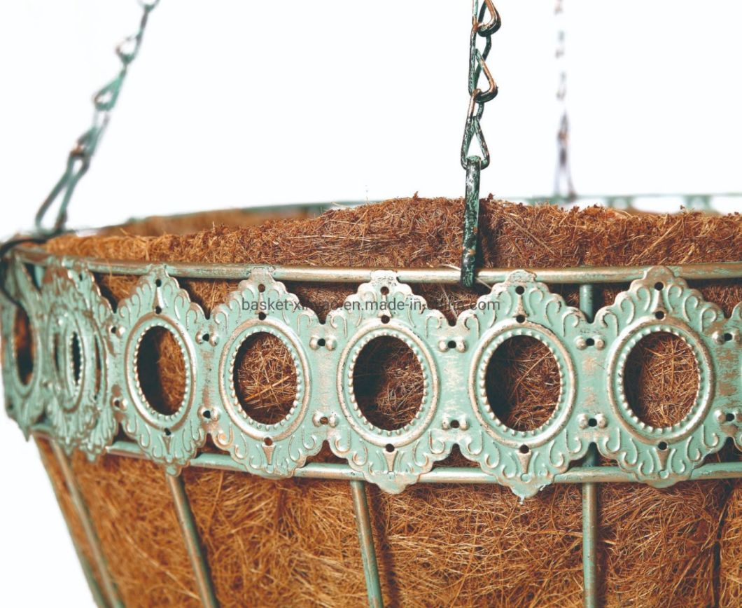 Ancient Iron Wire Hanging Flower Baskets with Coco Liner and Chain (Xy50332)