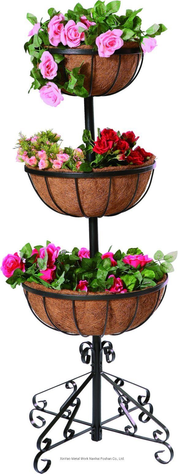 Three Layers Metal Basket Ground Planter with Coco Liners (Xy02013)