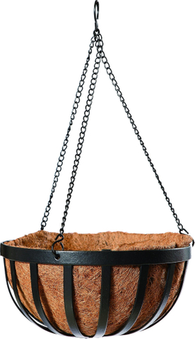 Flower hanging Black metal garden basket with coco liner and chain for Plants