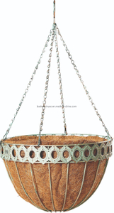 Ancient Iron Wire Hanging Flower Baskets with Coco Liner and Chain for Flowers