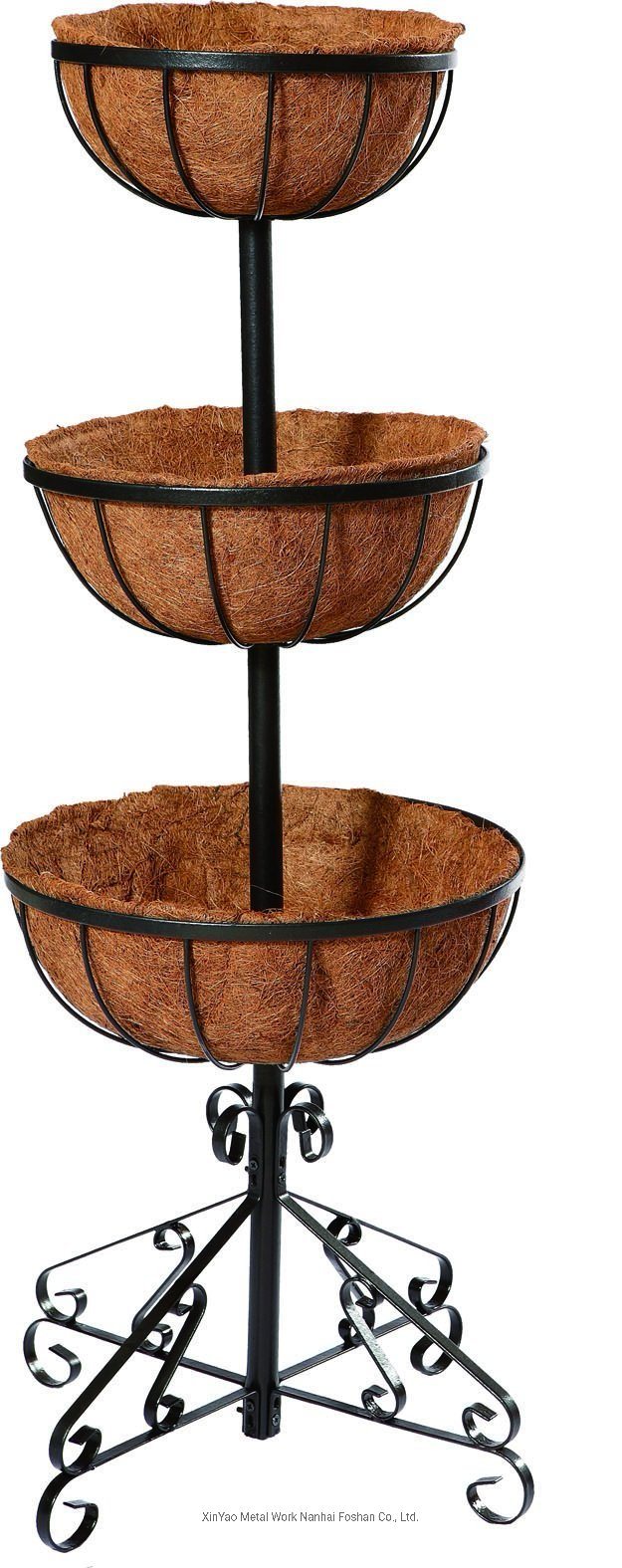 Three Layers Metal Basket Ground Planter with Coco Liners (Xy02013)