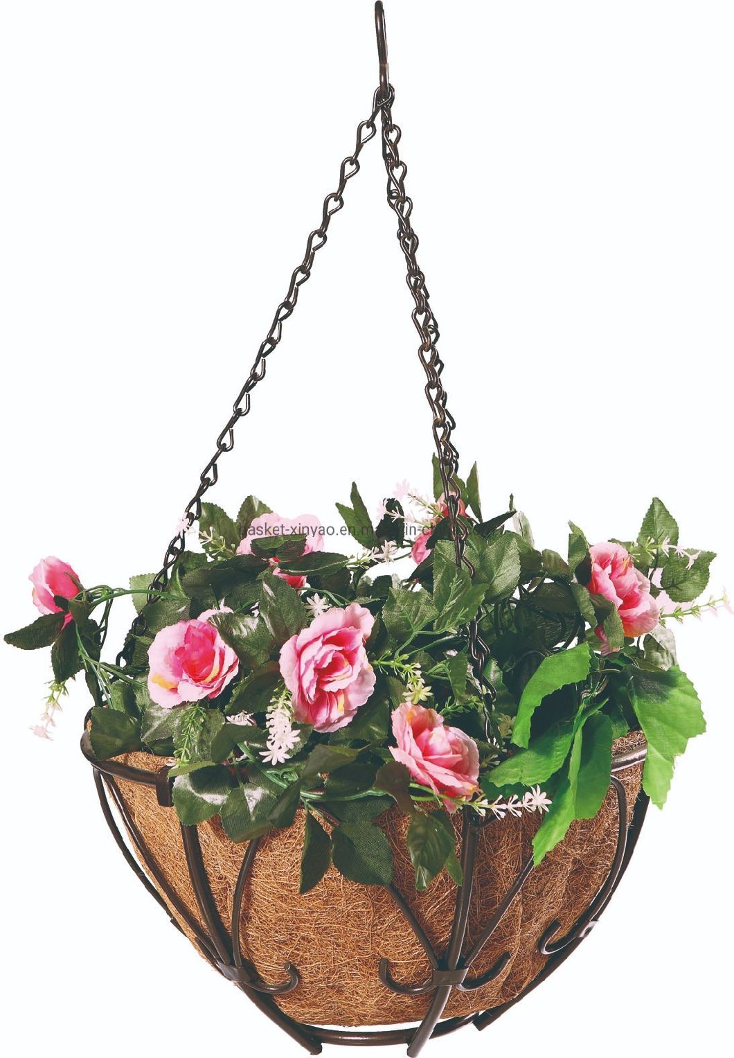 V Shape Metal Hanging Basket for Flowers Iron Wire Planter with Coco Liner and Chain (2 sizes)