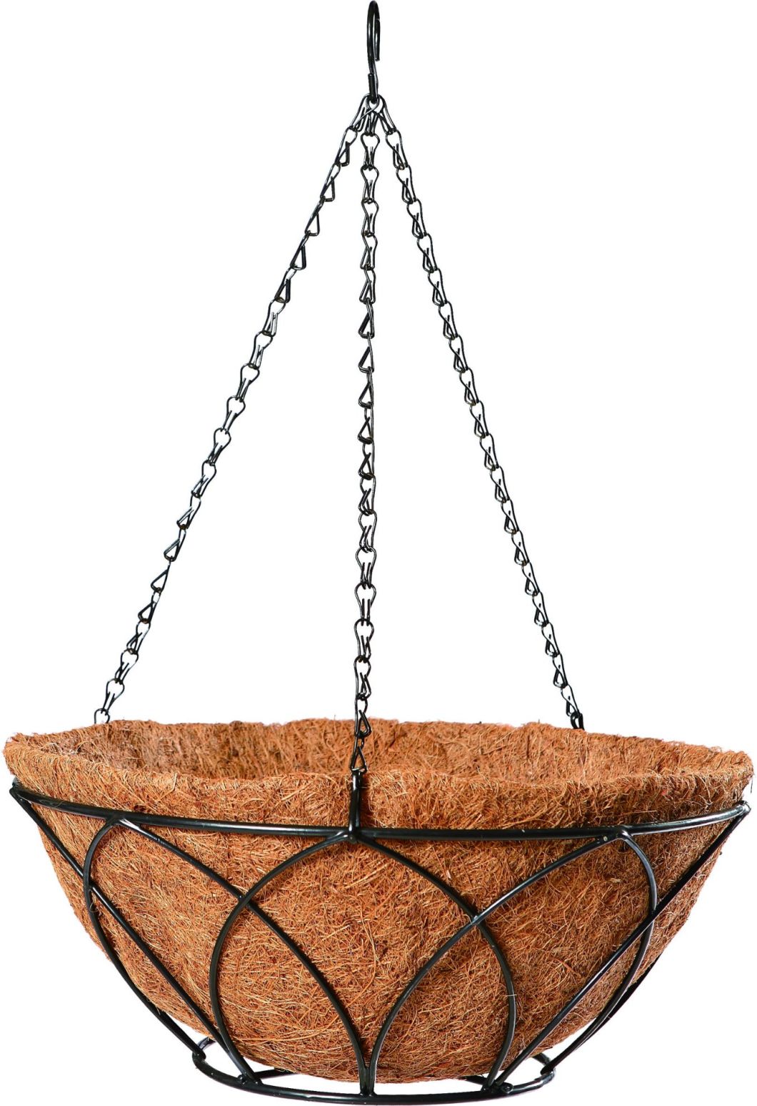 Modern Wrought Iron Hanging Flower Basket with Chain and Coco Liner (BH003758)