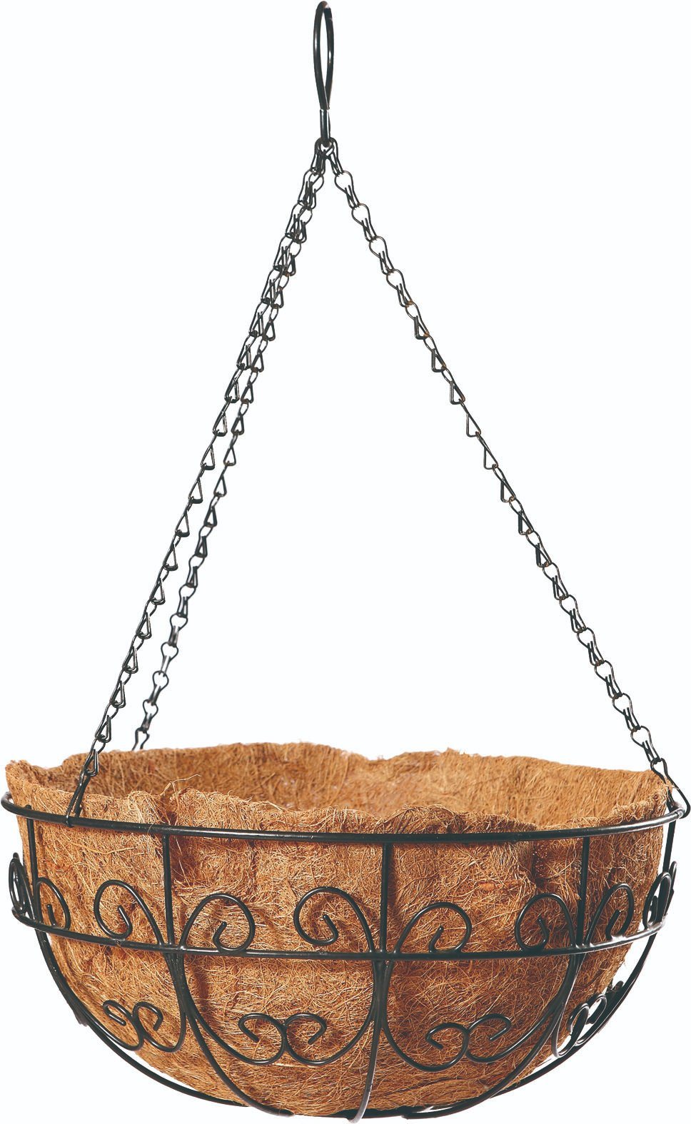 Metal Flower Planter Iron Wire Hanging Basket with Coco Liner and Chain (3 sizes)