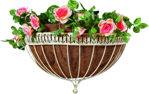 Half Round Flat Iron Flower Wall Basket with Coco Liner and a Bead (Xy15052)