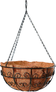 European Style Garden Metal Planter Iron Wire Hanging Basket with Chains and Coco Liner (3 sizes)