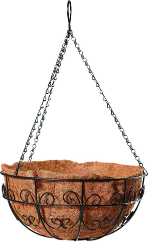 European Style Garden Metal Planter Iron Wire Hanging Basket with Chains and Coco Liner (3 sizes)