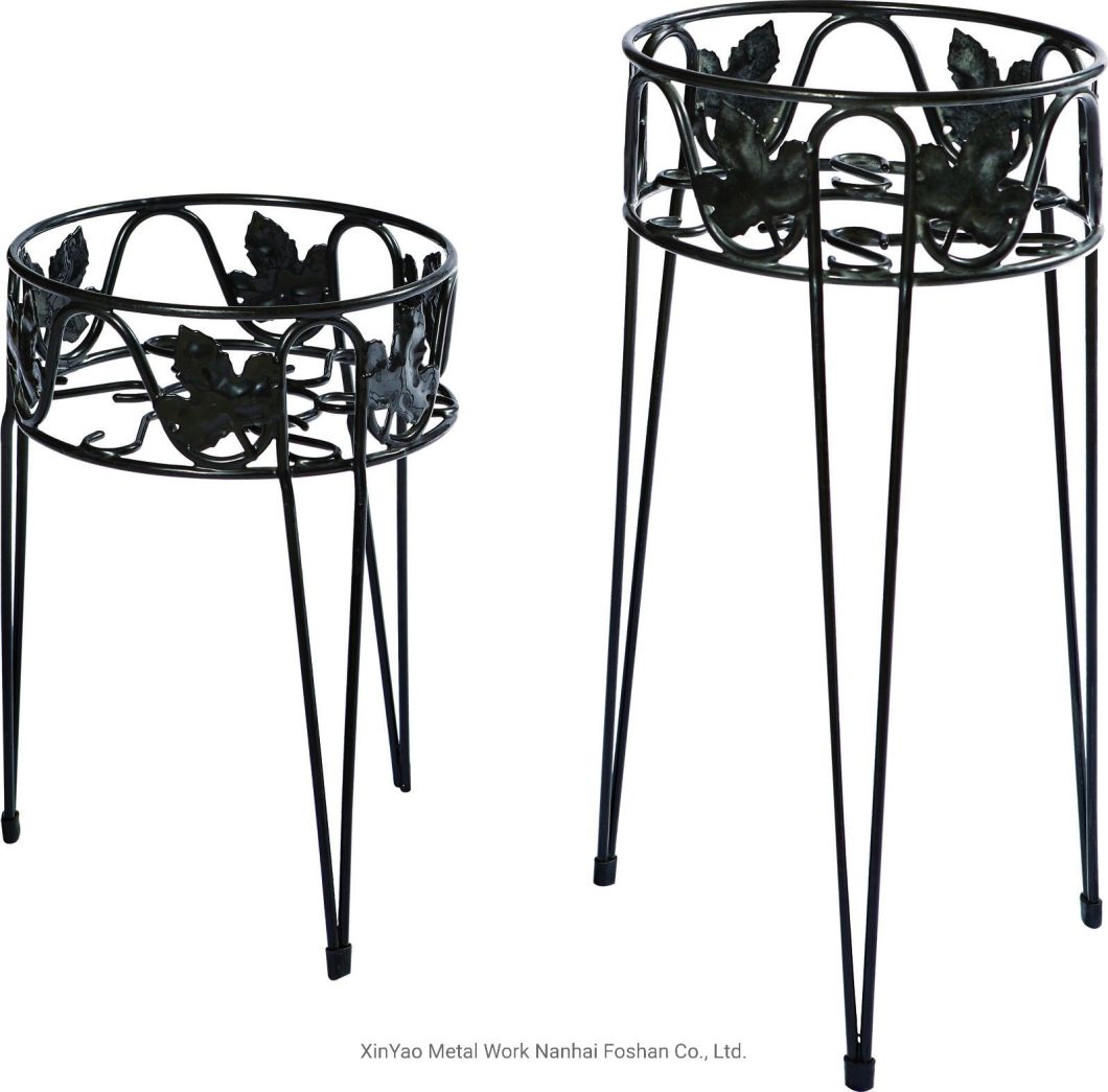 Round Metal Flower Ground Basket with Maple Leaves Planter Stand (FS090003)