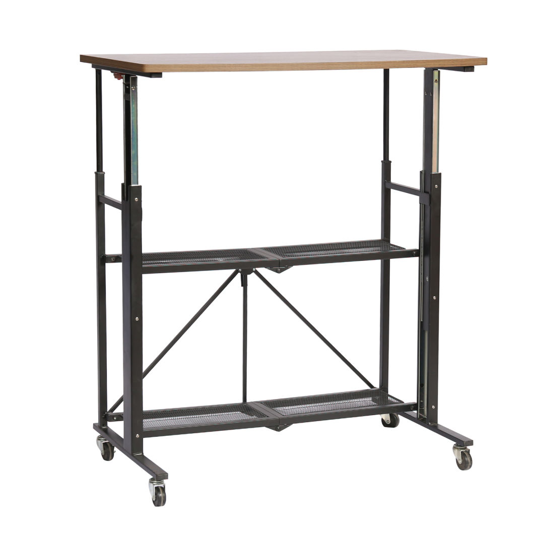 Adjustable, Foldable and Combinable Computer Desk Metal Shelf with Wood Top