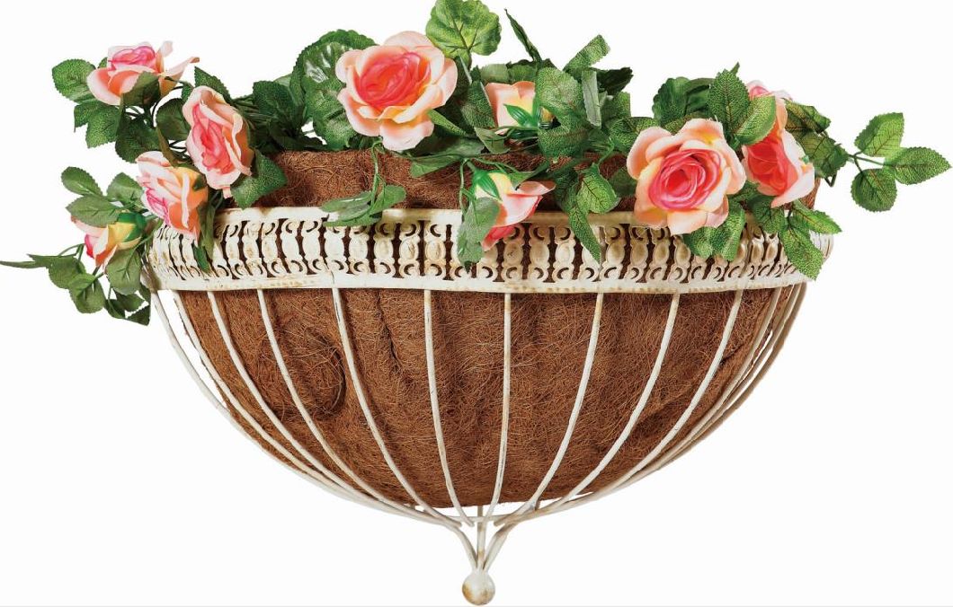 Half Round Flat Iron Flower Wall Basket with Coco Liner and a Bead (Xy15052)