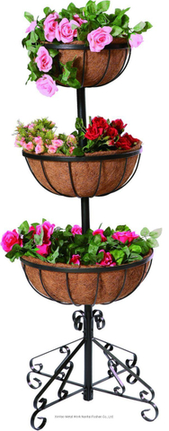 Three Layers Metal Basket Ground Planter with Coco Liners 