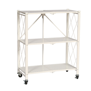 White, Strong/Foldable 3 Tiers Household Book Shelf Metal Storage Shelving with Wheels
