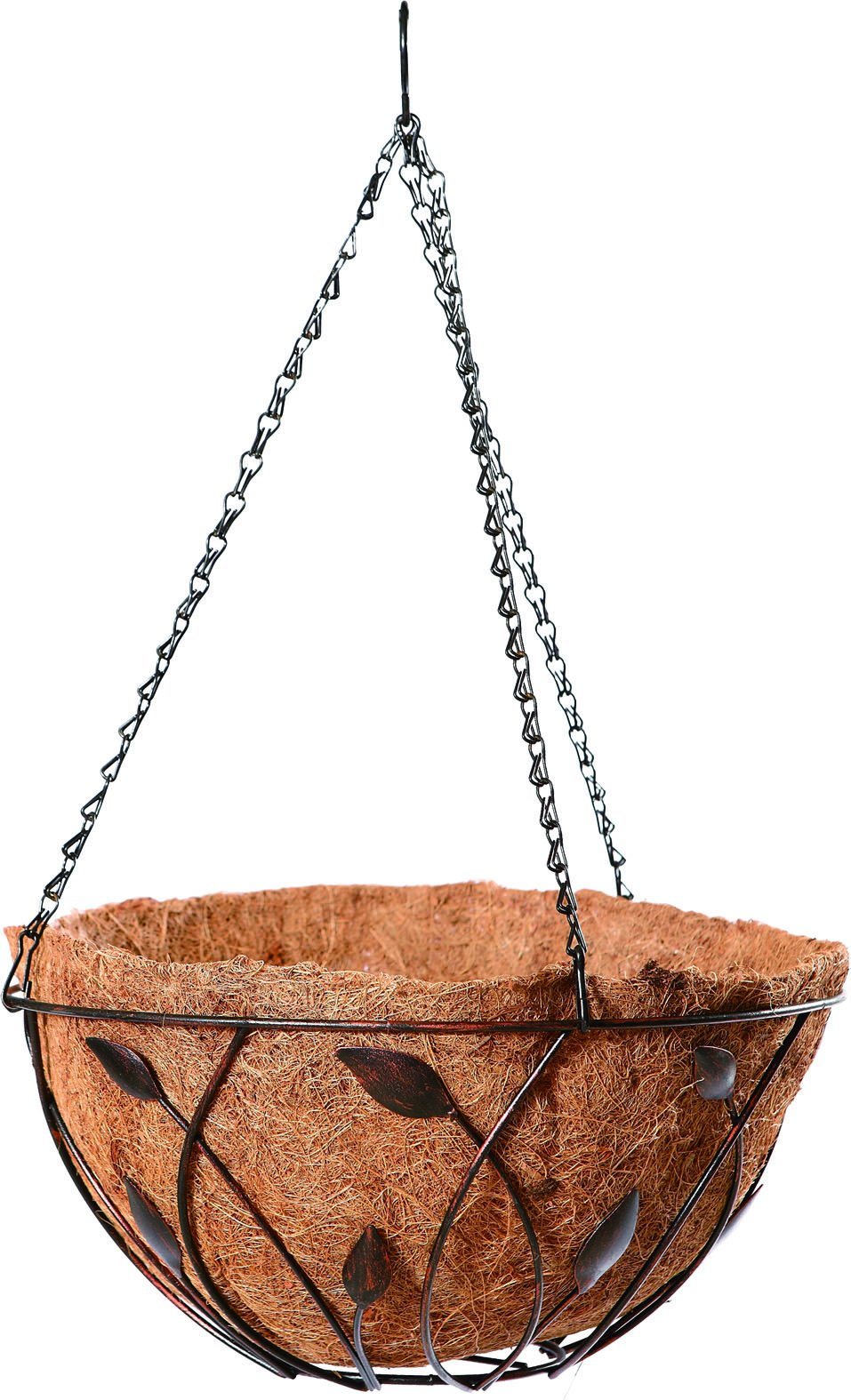 New Leaves-Shaped Garden Metal Hanging Basket with Chain and Coco Liner (2 sizes)