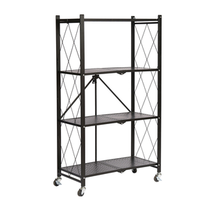 Strong/Foldable 4 Tiers Household Book Shelf Metal Storage Shelving with Wheels