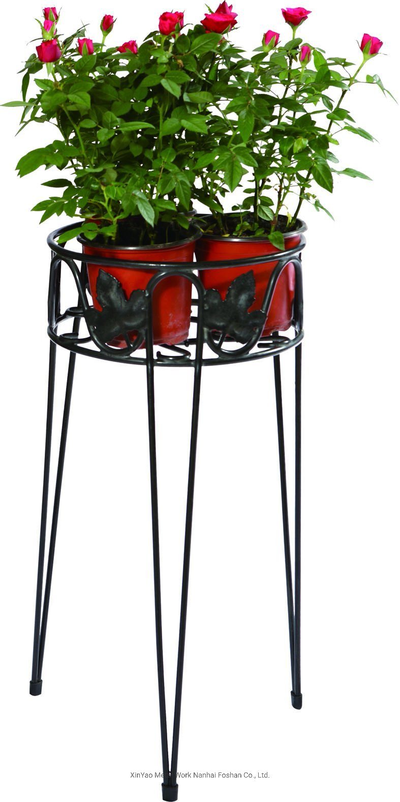 Round Metal Flower Ground Basket with Maple Leaves Planter Stand (FS090003)