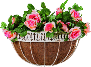Half Round Flat Iron Flower Wall Basket with Coco Liner (XY15054)
