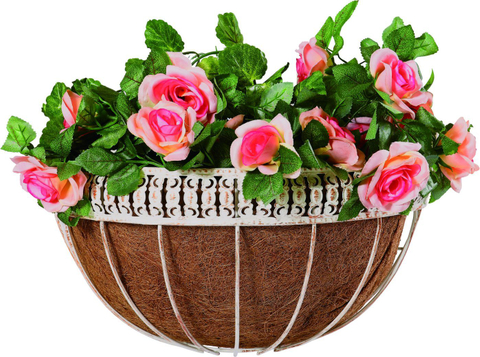 Half Round Flat Iron Flower Wall Basket with Coco Liner (XY15054)