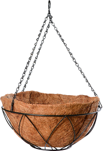 Iron Black metal garden hanging basket for Home Gardening with Chains and Coco Liner (BH003752)
