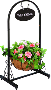 Round Welcome Metal Basket Iron Ground Planter with Coco Liner For Gardening 