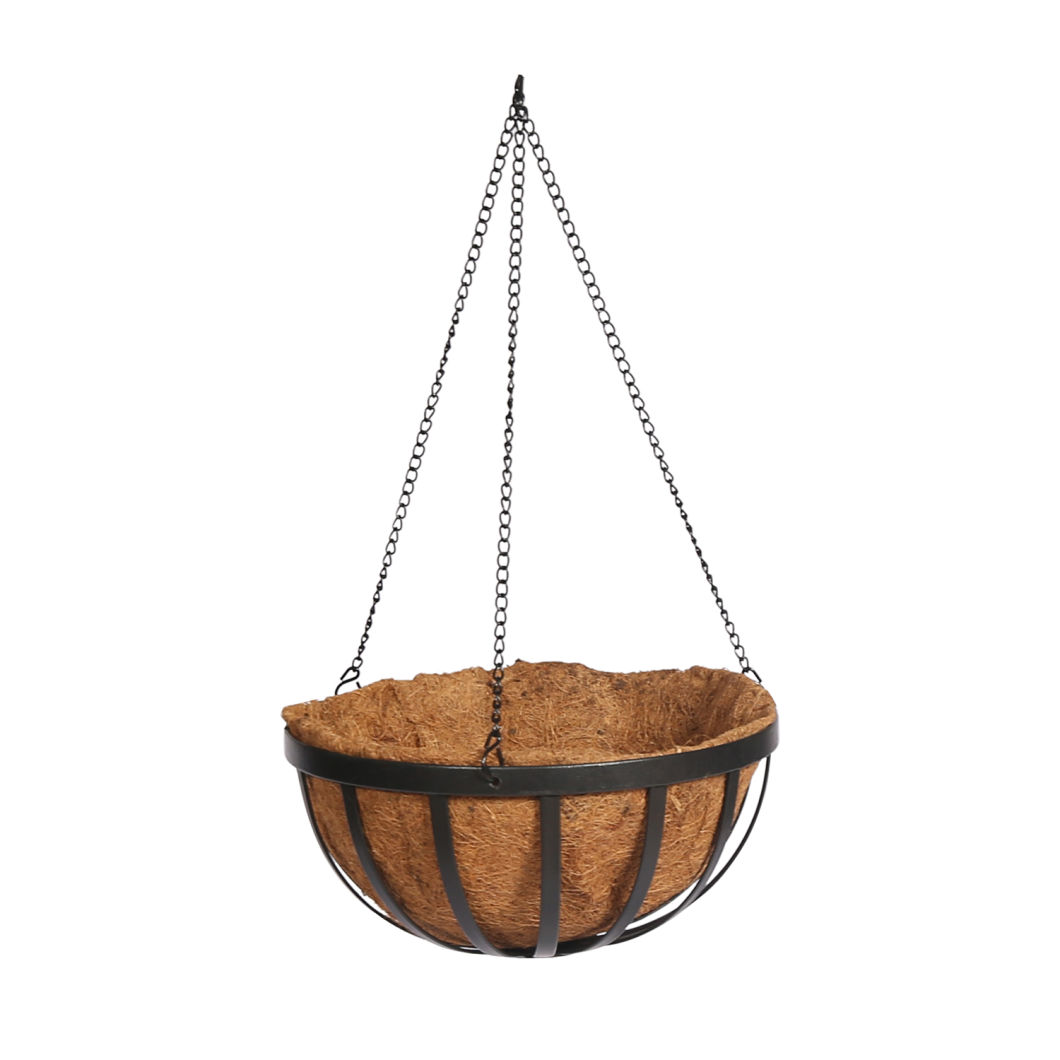Eco-Friendly Coconut Fiber Flower Pot Iron Hanging Planter Decorative Band Iron Hanging Baskets with Coco Liner (3 Sizes)