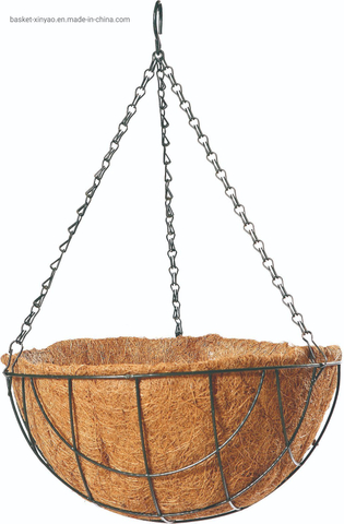 Metal Hanging Basket for Iron Wire with Coco Liner and Chain for Flower Planting (3 sizes)