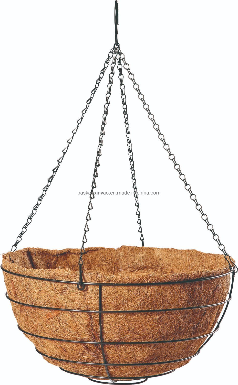 Flowers Iron Wire Hanging Basket with Coco Liner and Chain for Flower Planting (3 sizes)