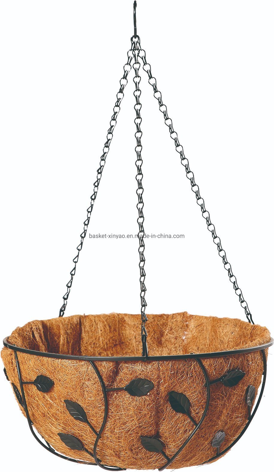 Garden Metal Hanging Basket with Leaves Decoration (Bh090008)