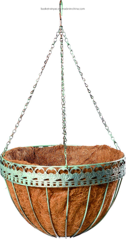 Laced Garden Metal Planter hanging basket with Chains and Coco Liner