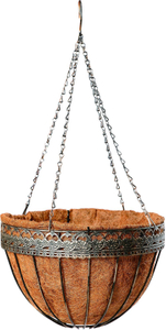 Outdoor Thick Edge Hanging Flower Basket with Coco Liners and Chain For Garden Decoration