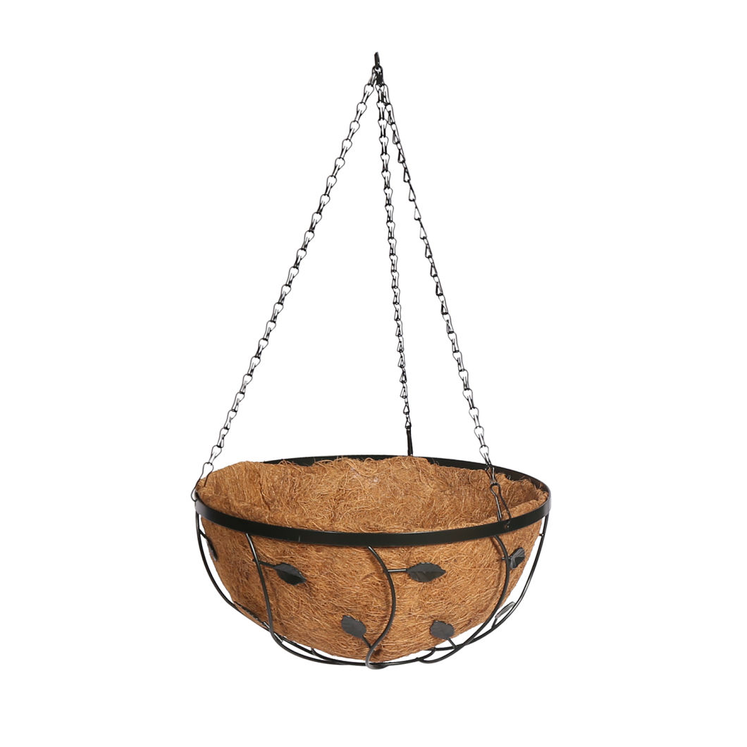 Metal Hanging Round Planter Basket with Coco Coir Liner Flower Holder Iron Wire Flower Pots Hanger