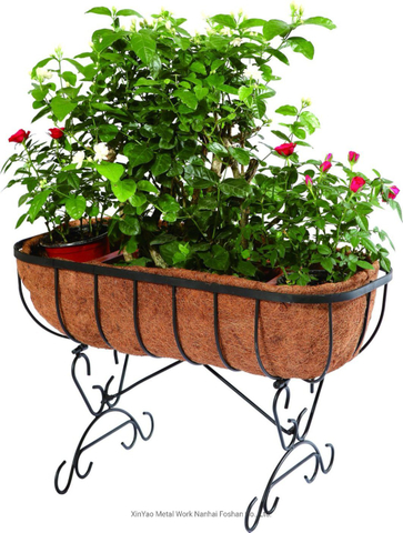 Rectangular Metal Flower Planter with Two Legs and Coco Liner Ground Basket