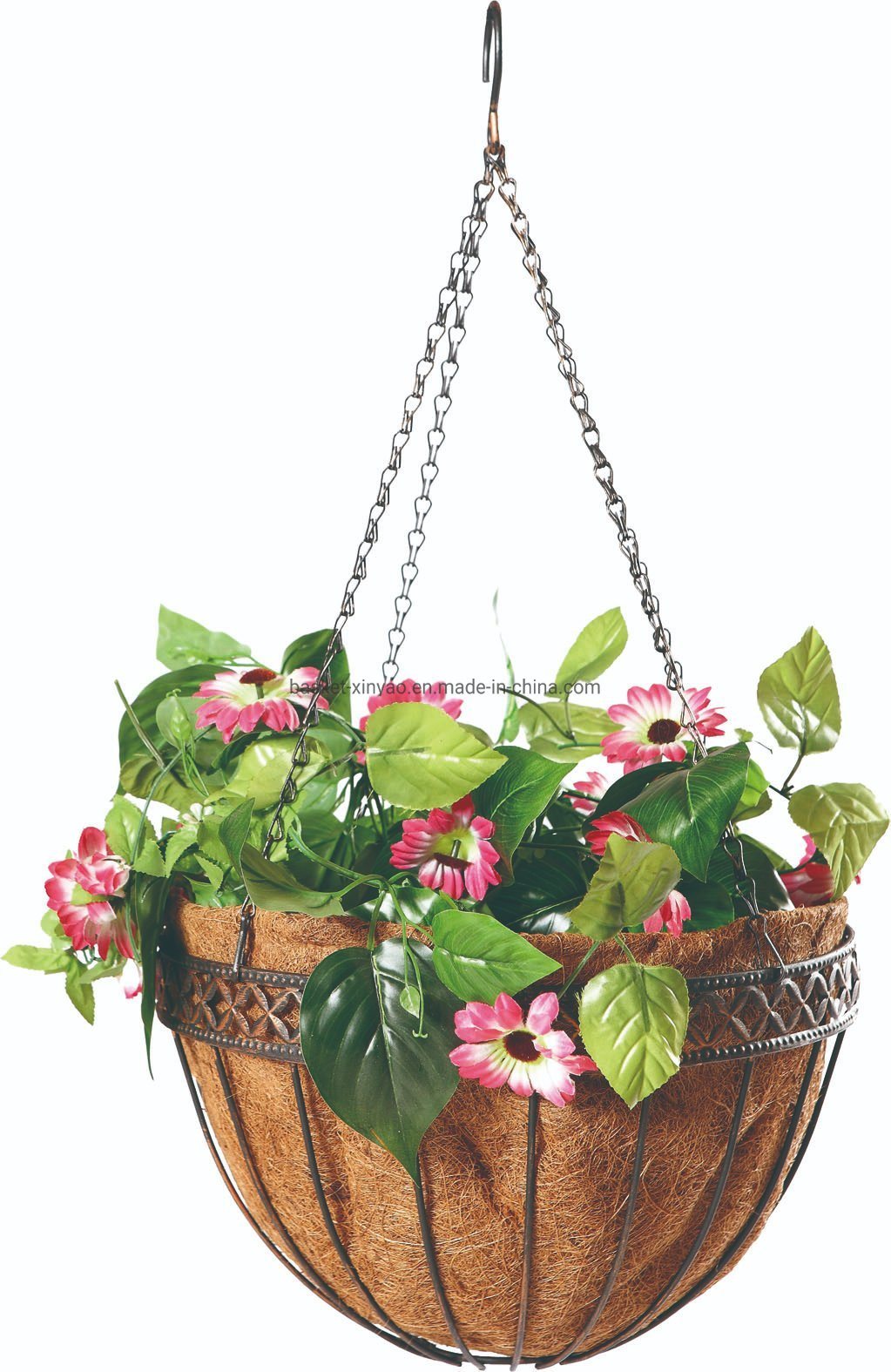 Antique Metal Flower Hanging Basket with Coco Liner and Chain (Bh090028)