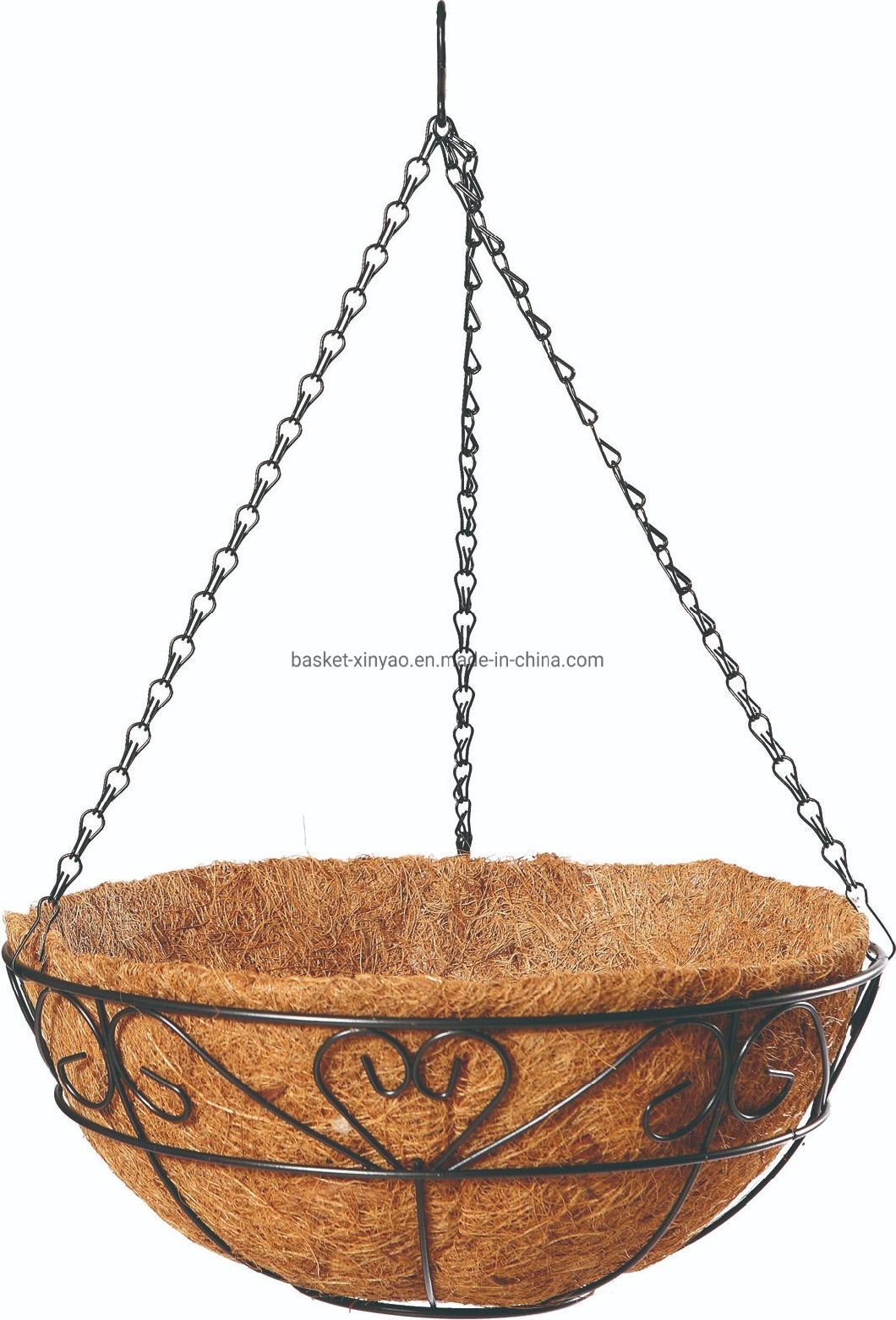 Wrought Iron Flower Hanging Basket with Chains and Coco Liner (Bh090002)