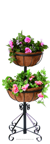 Two Layers Metal Basket Iron Ground Planter with Coco Liners For Garden Decoration 
