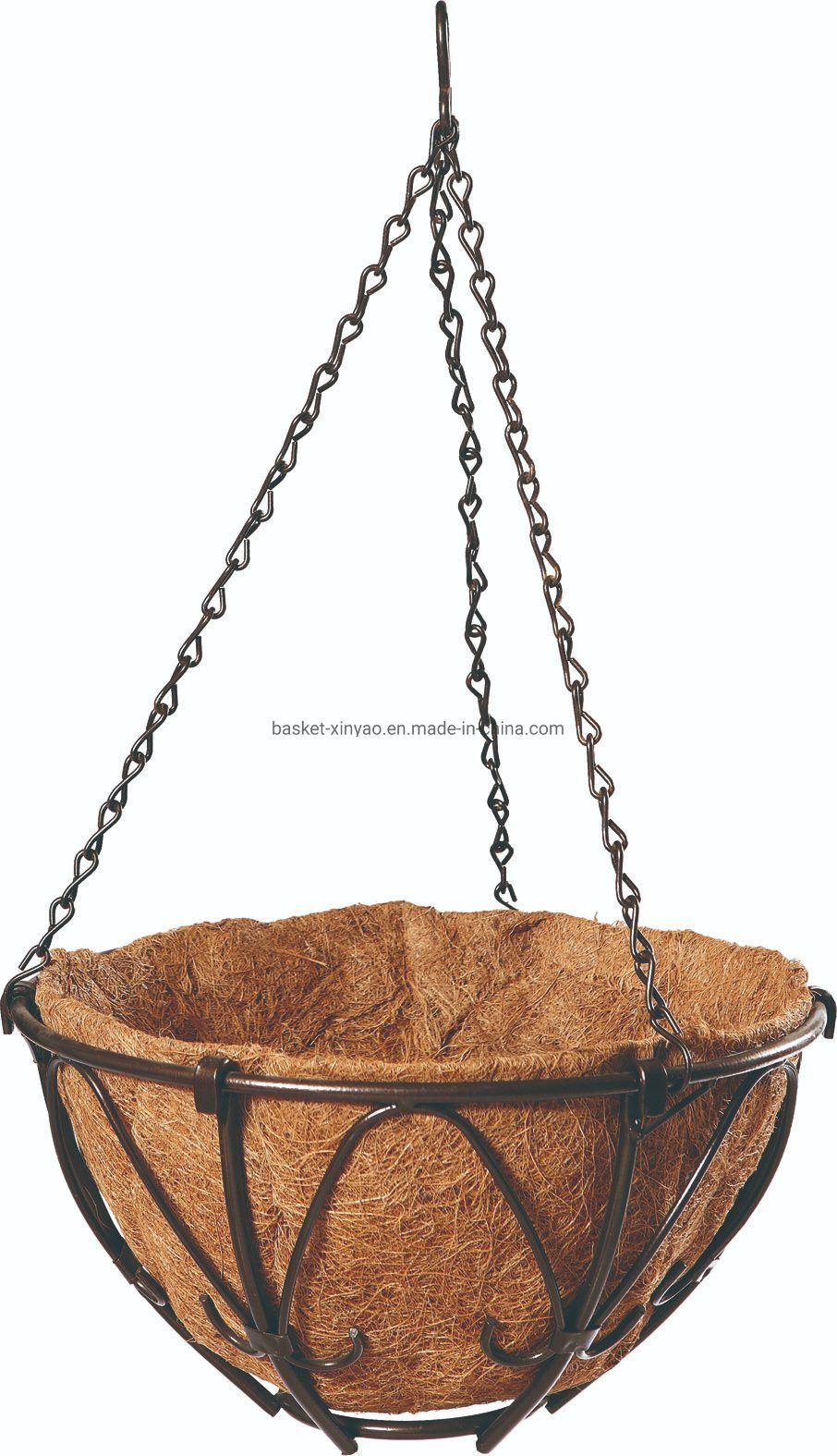 V Shape Metal Hanging Basket for Flowers Iron Wire Planter with Coco Liner and Chain (2 sizes)