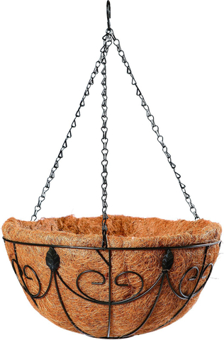 Noble Iron Wire Hanging Basket with Chain and Coco Liner for Home Gardening