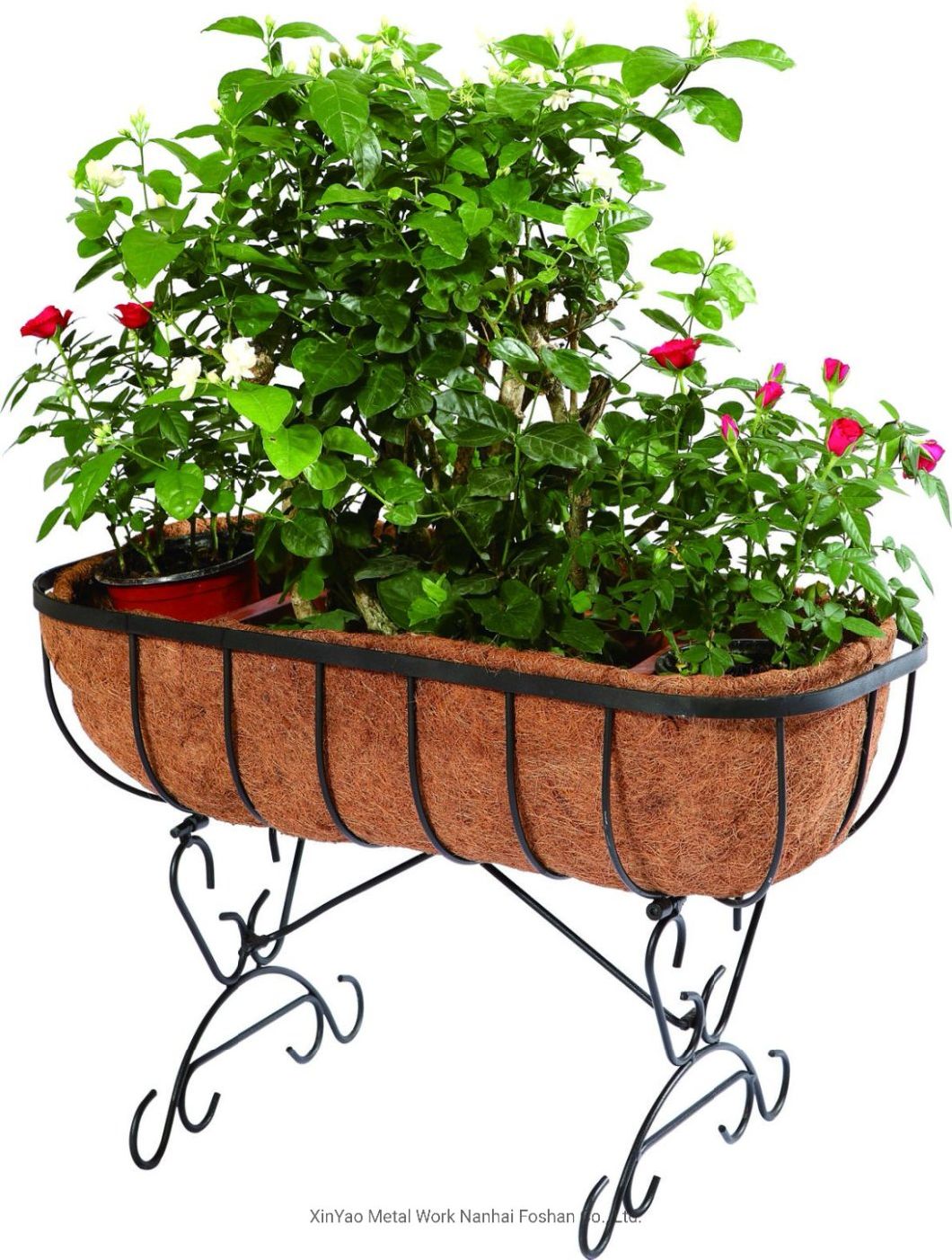 Rectangular Metal Flower Planter with Two Legs and Coco Liner (BS090096)