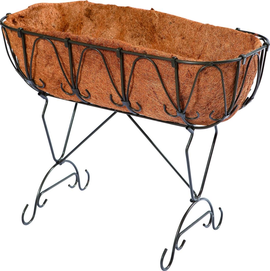Rectangular Metal Flower Basket Planter with Two Legs and Coco Liner (BS090097)